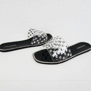 Steve Madden Jynn Studded Clear Rhinestone Slip on Sandals Shoes 10 41 Summer